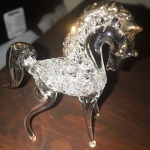 Hand Blown Glass Horse with Gold Accents